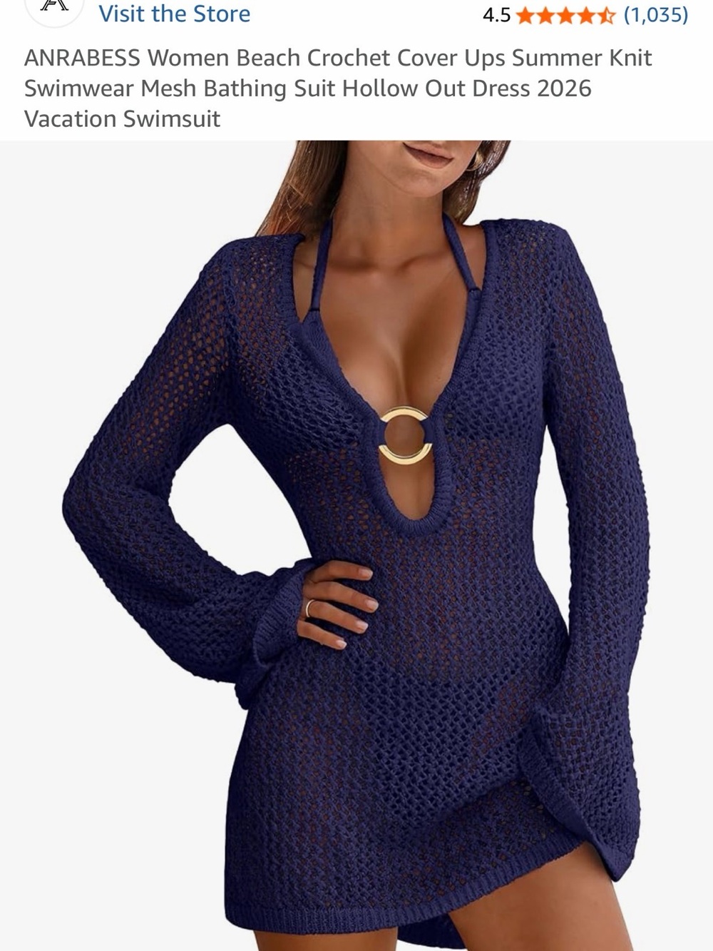 Women's Navy Crochet Beach Cover-Up Dress | Size Small